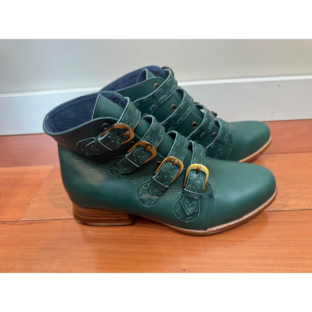Bali Elf Wild Rose Leather Ankle Booties Sz 8.5 Emerald Green $263